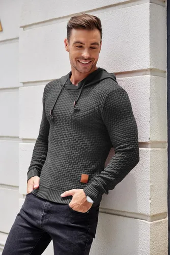 Vista 2 de COOFANDY Suéter de punto con capucha para hombre, manga larga, hipster, casual, suéter con capucha