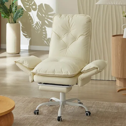 Vista 7 de Bestier Silla Criss Cross con reposapiés, Silla de oficina de espalda alta con piernas cruzadas y brazos abatibles y asiento ancho, reclinable 135°