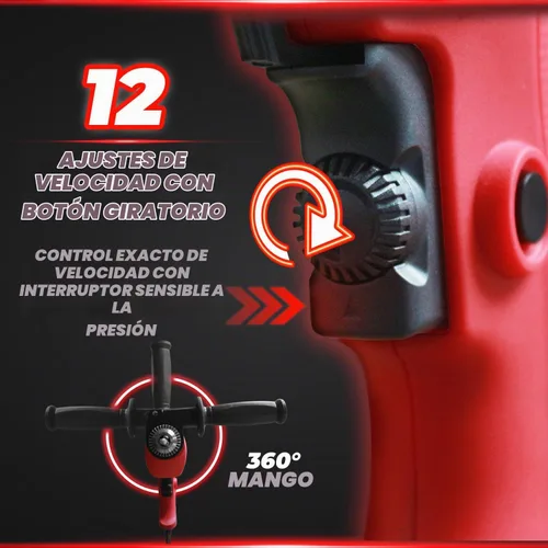Vista 2 de PROMAKER Taladro con cable con 88 accesorios, 1/2 pulgada - Juego de herramientas con taladro y mango ajustable, - Taladro martillo con velocidad