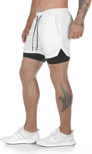 Vista 3 de Surenow - Pantalones cortos de correr para hombre, pantalones cortos 2 en 1 para entrenamiento, de 7 pulgadas, para yoga, deportes al aire libre