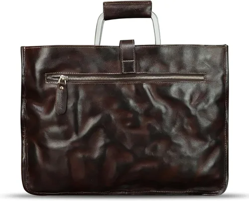 Vista 3 de Maletín delgado de cuero genuino para hombres y mujeres, bolso bandolera vintage para computadora portátil de negocios