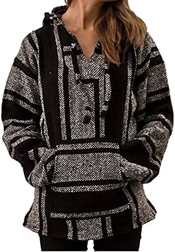 Vista 2 de Del Mex Mexican Baja - Poncho tipo sudadera con capucha diseño de surf estilo hippie