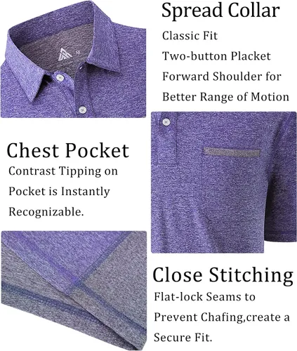 Vista 53 de V VALANCH Polo de golf de manga corta para hombre, estilo casual, con cuello que absorbe la humedad