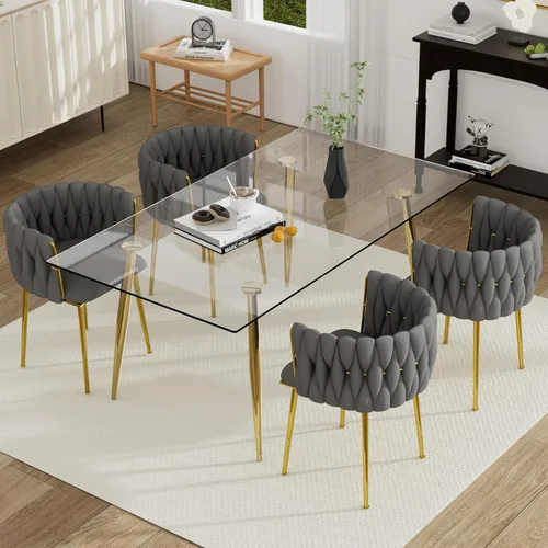 Vista 20 de Juego de mesa de comedor de cristal plateado para 2, juego de mesa cuadrada de lujo moderno de 36 pulgadas, juego de mesa de cocina minimalista de 3