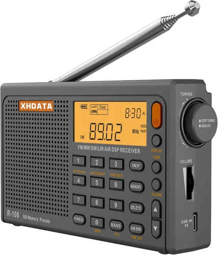 Vista 11 de XHDATA R108 Radio Portátil AM/FM/SW/LW/Airband Receptor de Onda Corta Radio Operado por Batería con Buena Recepción, Excelente Sonido Altavoz