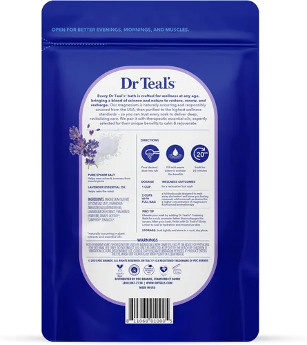 Vista 2 de Dr Teal's - Solución de baño de sal de Epsom, Calma y sueño, lavanda, 3 libras