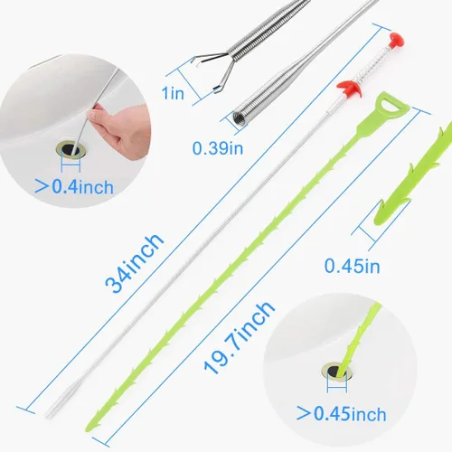 Vista 7 de Herramienta para eliminar obstrucciones de pelo de serpiente, garra de acero inoxidable de 34 pulgadas y paquete de 3 herramientas