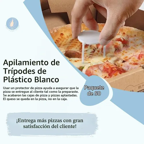 Vista 4 de Angel's Peel Lounge Caja de pizza/soporte para guardar pizza (paquete de 50) - Trípode de plástico blanco para contenedor de restaurante, cajas