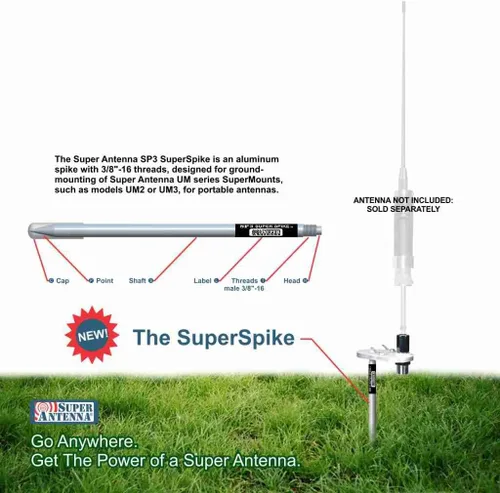 Vista 3 de Super Antena UM3SP SuperMount con soporte de antena SuperSpike para antena de radio MP1 ham