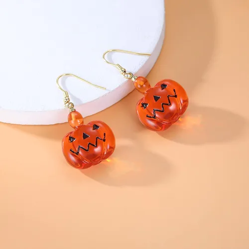 Vista 6 de Reffeer Solid 925 Sterling Silver Halloween Pumpkin Dangle Earrings Drops for Women Pumpkin Drop Earrings Hook Studs