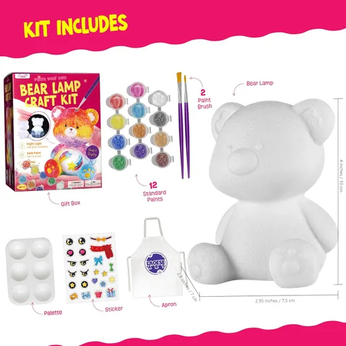 Vista 2 de Kit de lámpara para pintar tu propio oso, suministros de arte, kit de pintura de oso para niños de 6 a 12 años, artes y manualidades para niños de 8