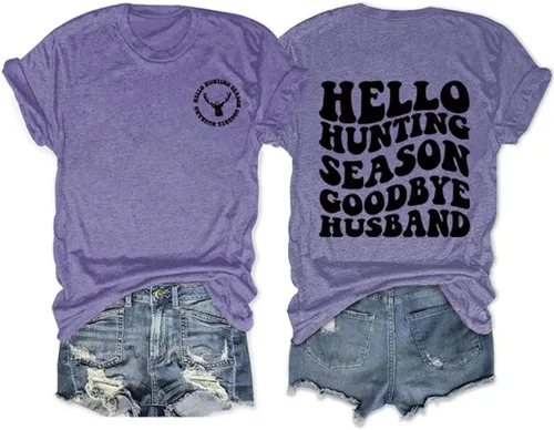 Vista 8 de DUDIHOHX Hello Hunting Season Goodbye Husband - Sudadera de manga larga con estampado de moda, casual, cuello redondo