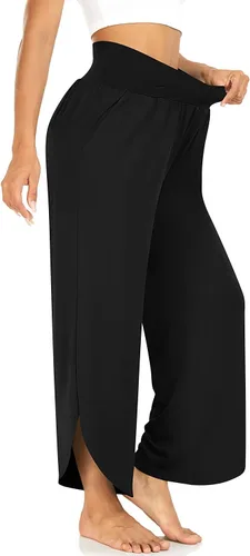 Vista 2 de TARSE Pantalones de pierna ancha para mujer, pantalones de yoga de cintura alta cruzada, pantalones casuales para descansar, pantalones de pijama