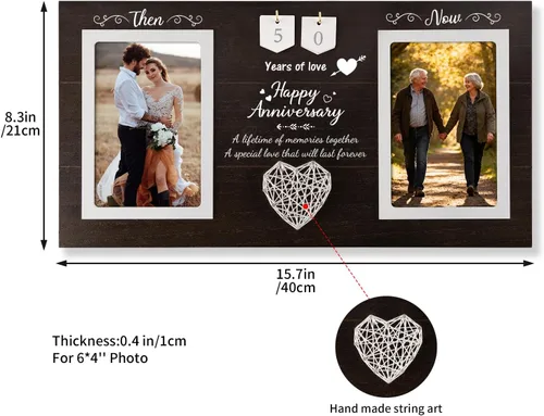 Vista 3 de Then & Now Regalos de Aniversario de Boda para Parejas, Marco de Fotos de Aniversario de 1-99 Años, Marco de Fotos de Bridal Shower que Contiene 2