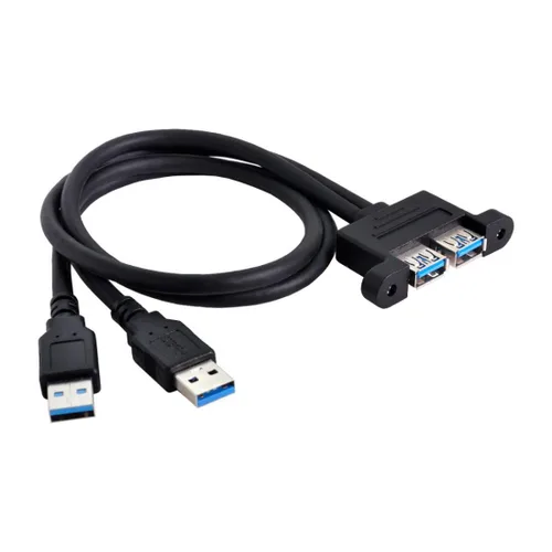 Vista 4 de chenyang USB 3.0 Cabezal de panel frontal 2 macho a 2 USB 3.0 hembra Panel Cable de extensión 0.5M con orificios de montaje en panel