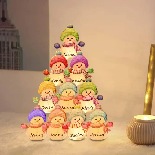 Vista 4 de Luz personalizada para árbol de Navidad, muñeco de nieve, nombre personalizado para familia y niños, lámpara de árbol de Navidad, luz nocturna