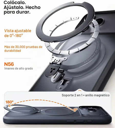 Vista 6 de TORRAS Funda magnética para 18 Pro, protección militar contra caídas 4X Negro