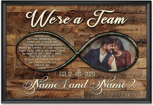 Vista 17 de Póster personalizado de lienzo de aniversario de boda, regalo personalizado, letrero de aniversario del año «Then and No», foto del 25 ° u otro