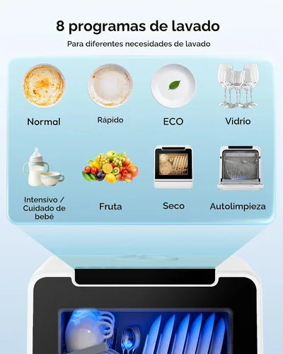 Vista 3 de EUHOMY Lavavajillas de encimera portátil, 8 programas con tanque de 5 L