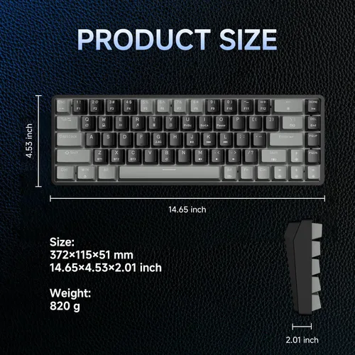 Vista 9 de DIERYA Teclado mecánico inalámbrico DK68 60% para juegos, 3 modos Bluetooth2.4GUSB-C con interruptor azul clicky, retroiluminación RGB
