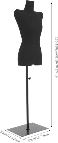 Vista 2 de Maniquí femenino con forma de torso, 51.18-70.87 pulgadas, maniquí de costura ajustable en altura con soporte de metal, cuerpo de maniquí