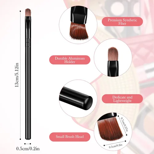 Vista 2 de Patelai 48 brochas de maquillaje planas, pinceles para corrector de labios planos, pequeños cepillos portátiles para cejas, corrector de cejas Negro