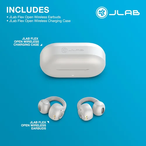 Vista 8 de JLab, Flex, auriculares de oreja abierta, auriculares Bluetooth inalámbricos con clip, auriculares de oreja abierta, blanco nube