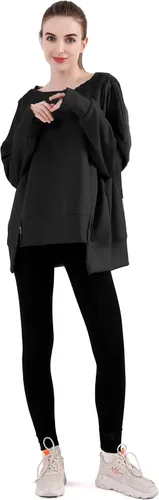 Vista 5 de MAGICMK Sudaderas de gran tamaño con cuello redondo para mujer, camisetas de entrenamiento de manga larga para otoño