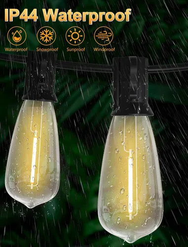 Vista 4 de Paquete de 10 bombillas LED, 0.6 W, base de tornillo C9/E17 ST40, bombillas de repuesto de plástico transparente para patio al aire libre, tira