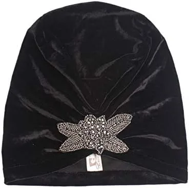Vista 3 de YiYi Operation Gorro de terciopelo elástico para mujer, gorro de quimioterapia con cuentas de flores para el cabello
