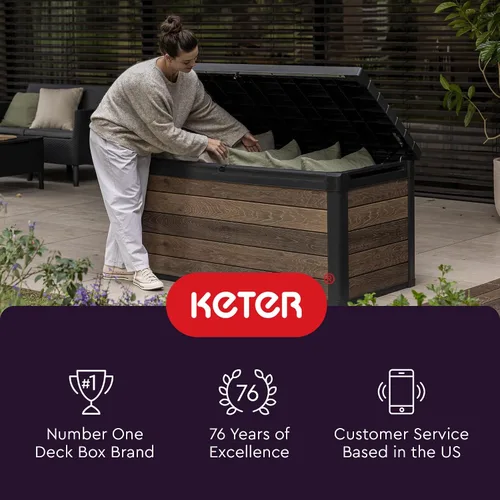 Vista 10 de Keter Kentwood - Caja de resina de 92 galones, organización y almacenamiento para muebles de patio, cojines de exterior, almohadas, herramientas