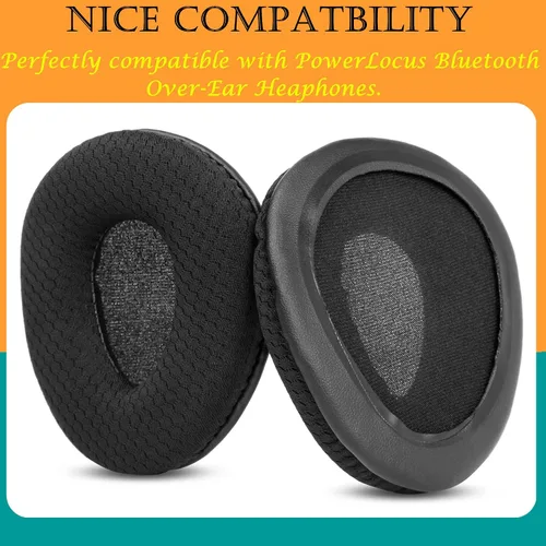 Vista 3 de Almohadillas de repuesto de espuma viscoelástica compatibles con PowerLocus Bluetooth Heaphone Tela, color negro