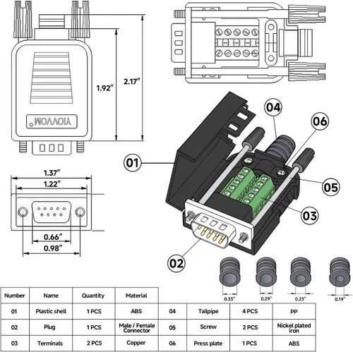 Vista 2 de 10 conectores DB9 macho Breakout, conectores RS232 de 9 pines, placa de módulo adaptador serie D-SUB RS485 sin soldadura con terminales de tornillo