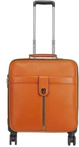Vista 4 de Leathario Maleta con ruedas de cuero para laptop, maletín con ruedas, Naranja