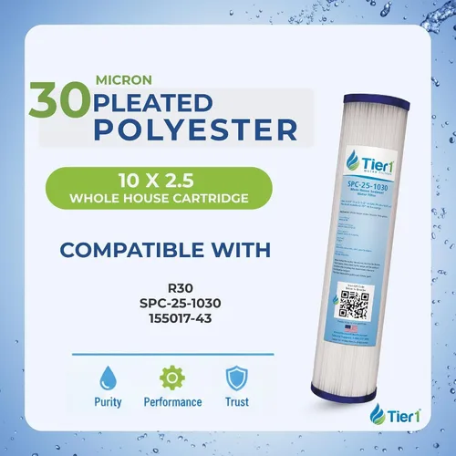 Vista 2 de Tier1 Paquete de 6 cartuchos de repuesto de filtro de agua de sedimentos plisados de poliéster para toda la casa, compatible con Pentek R30