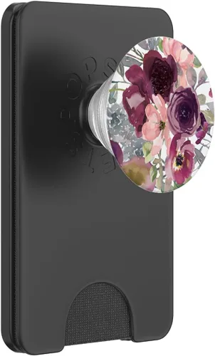 Vista 7 de PopSockets intercambiables con diseño floral burdeos con flores rosas