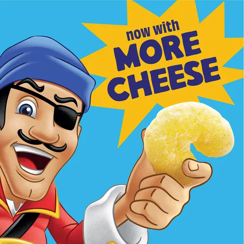 Vista 7 de Pirate's Booty Soplados de queso cheddar blanco envejecido, 24 unidades, bolsas de 0.5 onzas, sin gluten, aperitivos saludables para niños