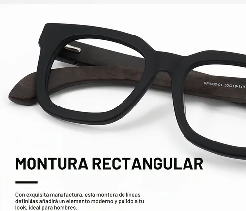 Vista 3 de Zeelool Retro Grueso Rectángulo Madera Brazo Gafas Marco para Hombres Sin Prescripción Lente Transparente Sam FP0432, Fp0432-01 Negro