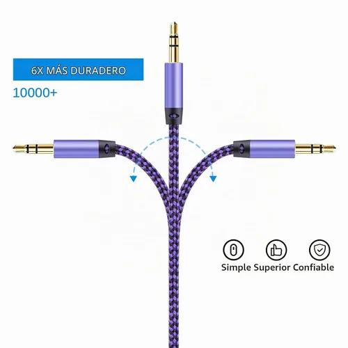 Vista 3 de AILKIN Cable AUX para automóvil, paquete de 2 cables de audio auxiliar de 0.138 in, acordes auxiliares estéreo trenzados compatibles