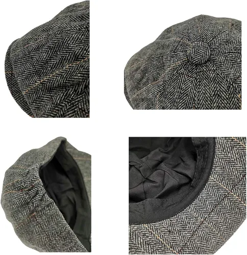 Vista 3 de Charmylo Newsboy Gorra Gatsby Baker Boy Gorra plana Tweed ajustable Peaky Herringbone tela Cap Hat, negro (A - Black)
