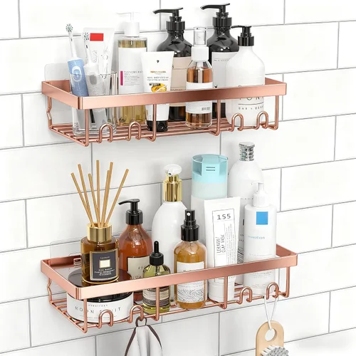 Vista 9 de Moforoco Estante organizador de estante para ducha, cesta autoadhesiva negra para estantes de baño, decoración interior de pared de casa de campo