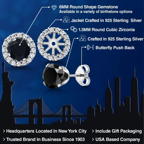 Vista 2 de Gem Stone King Aretes redondos de plata de ley 925 de 0.236 in con piedra natal extraíble para mujer