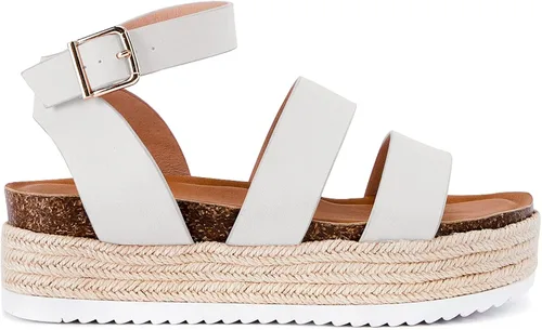Vista 2 de Eileency Sandalias de cuña con hebilla de punta abierta para mujer, con correa de tobillo, estilo casual