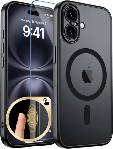 Vista 394 de zapica Funda magnética para iPhone Air, con protector de pantalla de vidrio templado, compatible con MagSafe, translúcida mate, a prueba de golpes