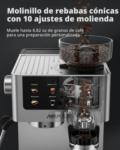 Vista 2 de AIRMSEN Máquina de café expreso con molinillo, 20 bares, varita de vapor