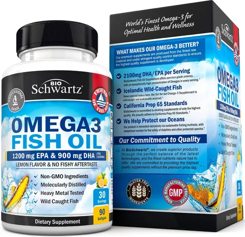 Vista 7 de Suplemento de aceite de pescado Omega 3 de triple fuerza, 2250 mg de ácidos grasos EPA DHA Omega 3 de pescado fresco capturado silvestre, fórmula