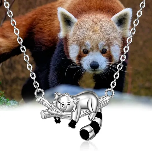 Vista 4 de LOVGIFSET Fox Cow Red Panda Necklace Sleeping Fox Animal Necklaces Rose Gold S925 Sterling Silver Necklace for Women I Love You to The Moon and Back