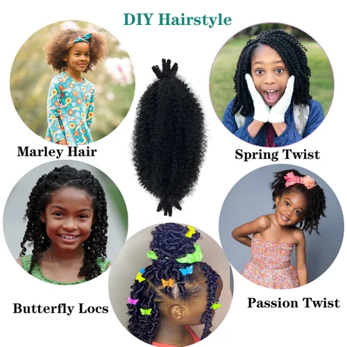 Vista 2 de Extensiones de cabello trenzado con resorte Marley Twist de 8 pulgadas, paquete de 8 para niños, cabello rizado y trenzado kinky, locs suaves