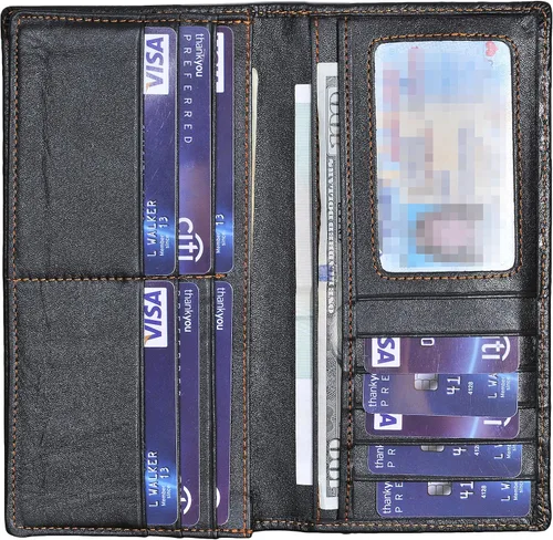 Vista 6 de Cartera larga de cuero genuino para mujer