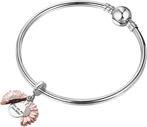 Vista 3 de You are My Sunshine - Colgante de oro rosa con diseño de girasol para pulsera Pandora